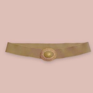 Vintage Day-Lor Tan Wide Stretch Belt Gold Buckle w/ Leather Center
